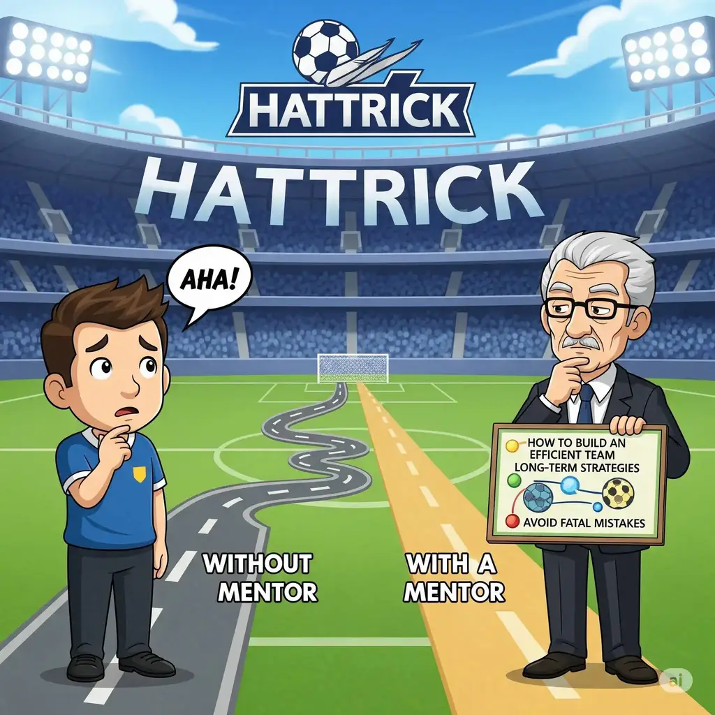 Ilustrasi mentor dan pemain baru Hattrick.
