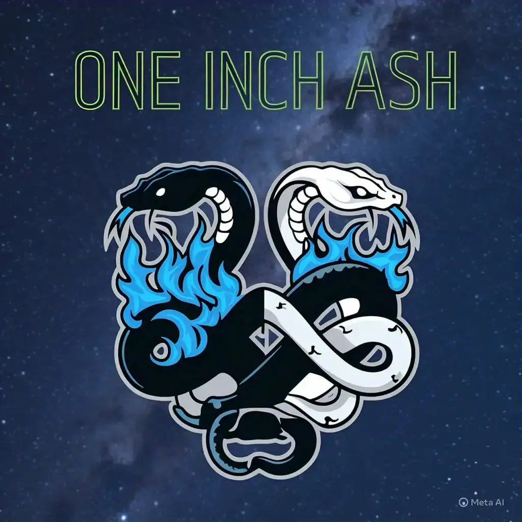 Ilustrasi logo tim One Inch Ash dengan ular berkepala dua.